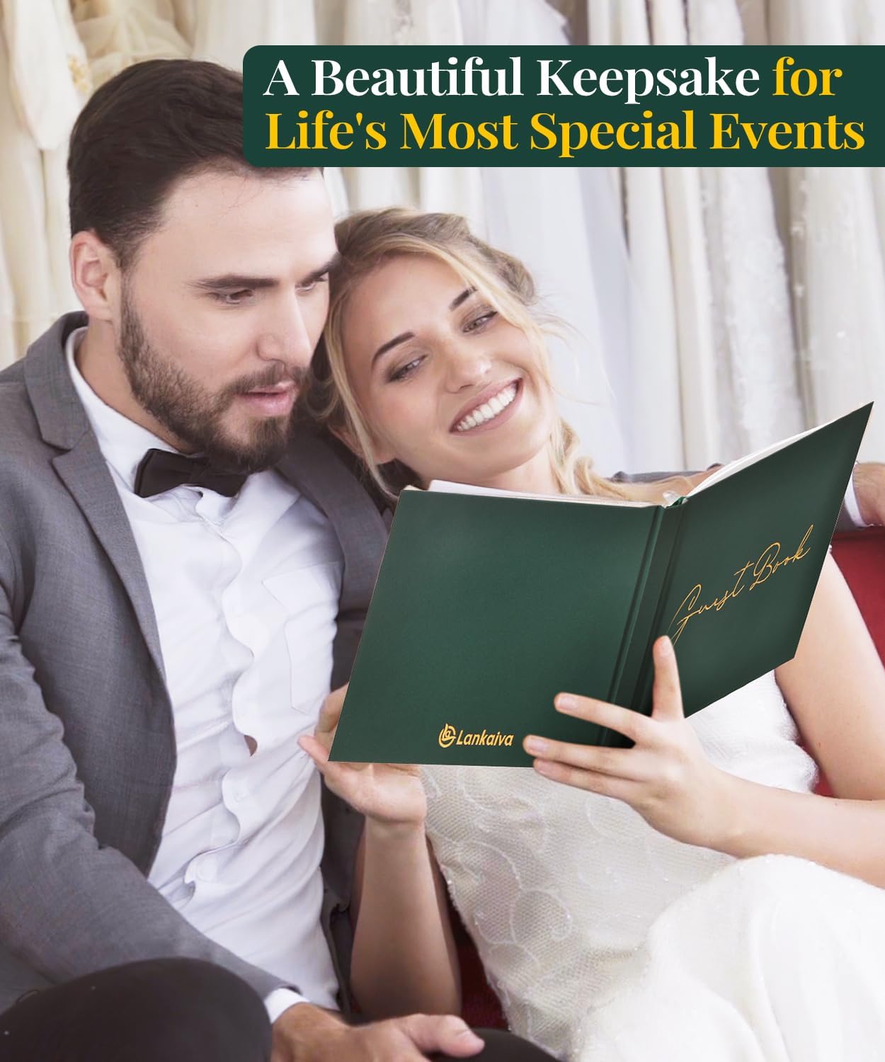 Lankaiva Wedding Guest Book, Guest Book Wedding Reception - Classic Baby Shower Guest Book, 100 Blank Pages for Bridal Shower Birthday Graduation Sign in and Photos, Beige