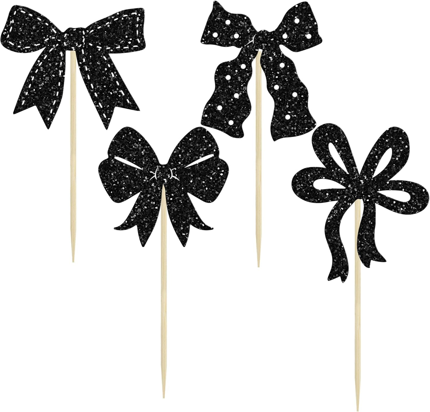 Ephlyn 24Pcs Pink Bow Cupcake Toppers Bow Birthday Cake Topper Girls Birthday Party Decorations Bowknot Cupcake Decorations for Bridal Wedding Themed Party Multi