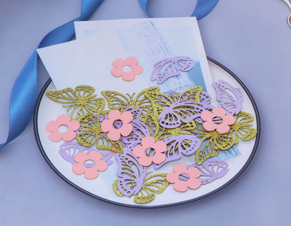 ONLYKXY 13g Butterfly Flower Table Confetti Decor Glitter Butterfly Decoration for Birthday Wedding Theme Thanks Giving Party Valentine's Mother's Day Scatter Bless Confetti (Glitter Gold)