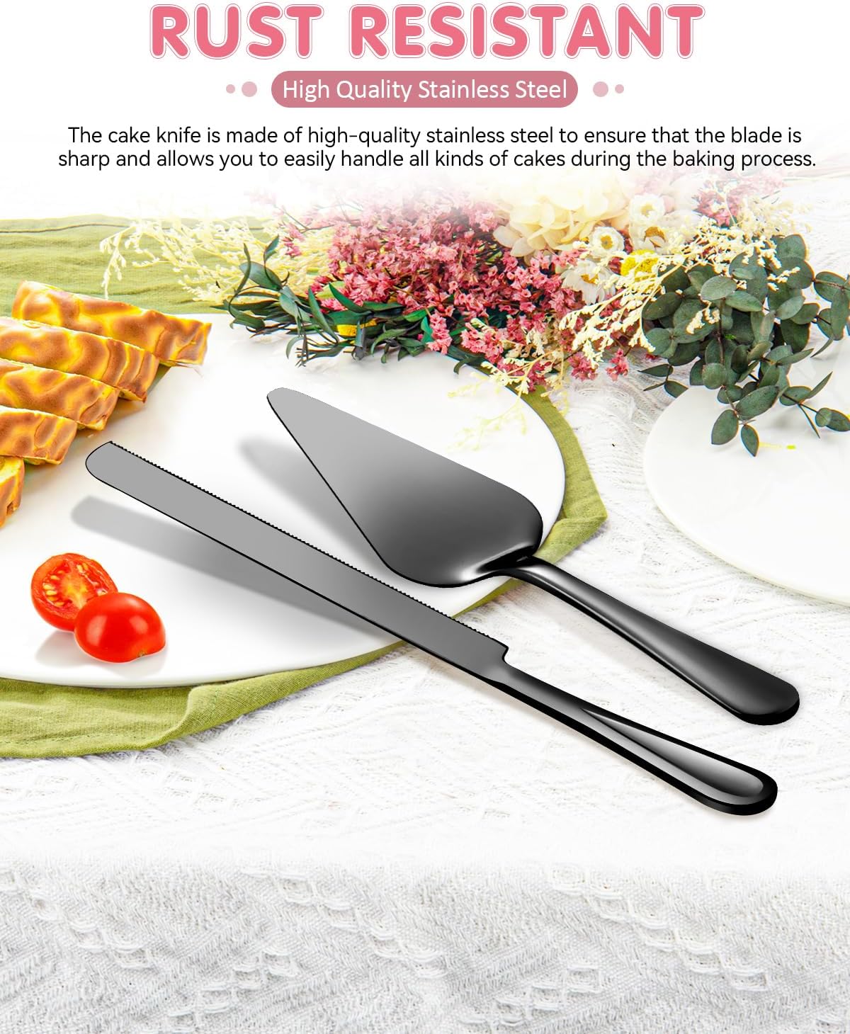 13-Inch Premium Cake Cutting Set for wedding，Exquisite Cake Knife and Server Set with Serrated Design, Ideal for Pastries, Pies, and Desserts (Silver)