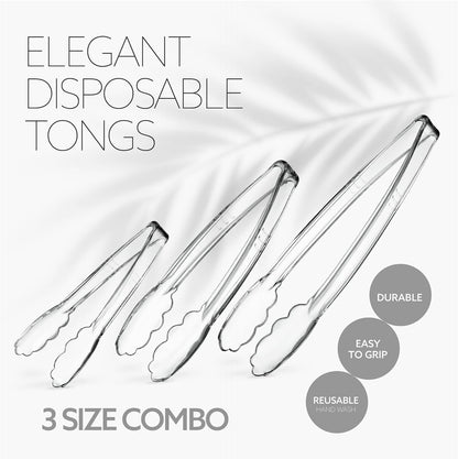[Black Tongs 7.5'' Inches] Plasticpro 7.5'' Serving Tongs Heavy Duty Reusable Kitchen and BBQ Black Serving Tong for party's, Caterings, Events, Buffet, Weddings, And every Day use Pack of 12