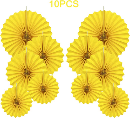 Party Hanging Paper Fans Decorations Set, Gold Round Paper Fan Ceiling Party Decoration Suppiles,Set of 10