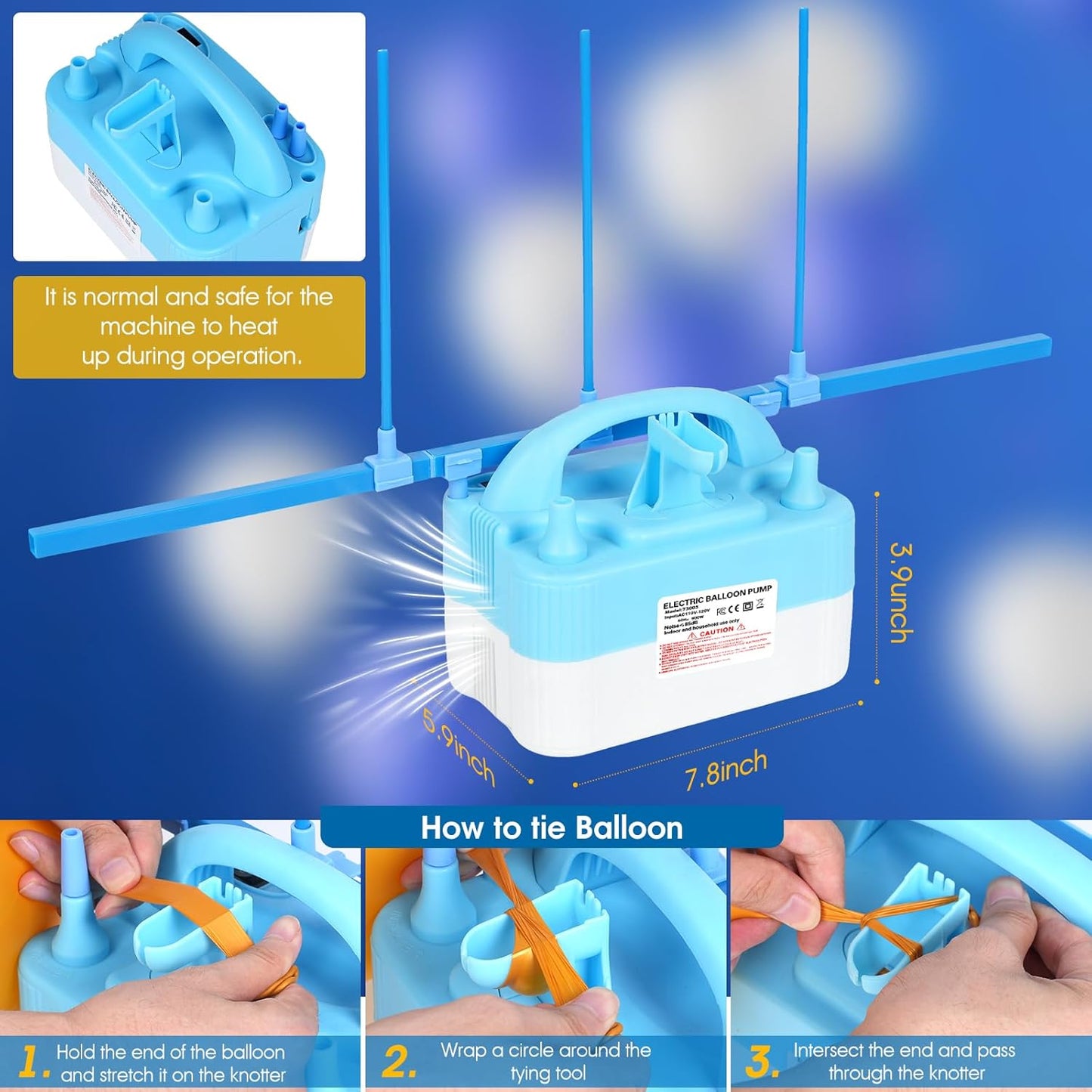 Electric Balloon Pump,110V 600W Portable Dual Nozzles Balloon Pump,Air Pump Balloon Blower for Party Decorations with Tying Tool