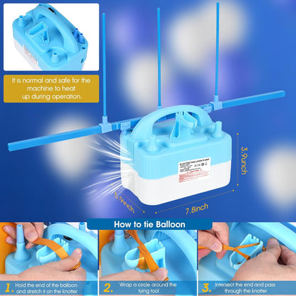 Electric Balloon Pump,110V 600W Portable Dual Nozzles Balloon Pump,Air Pump Balloon Blower for Party Decorations with Tying Tool