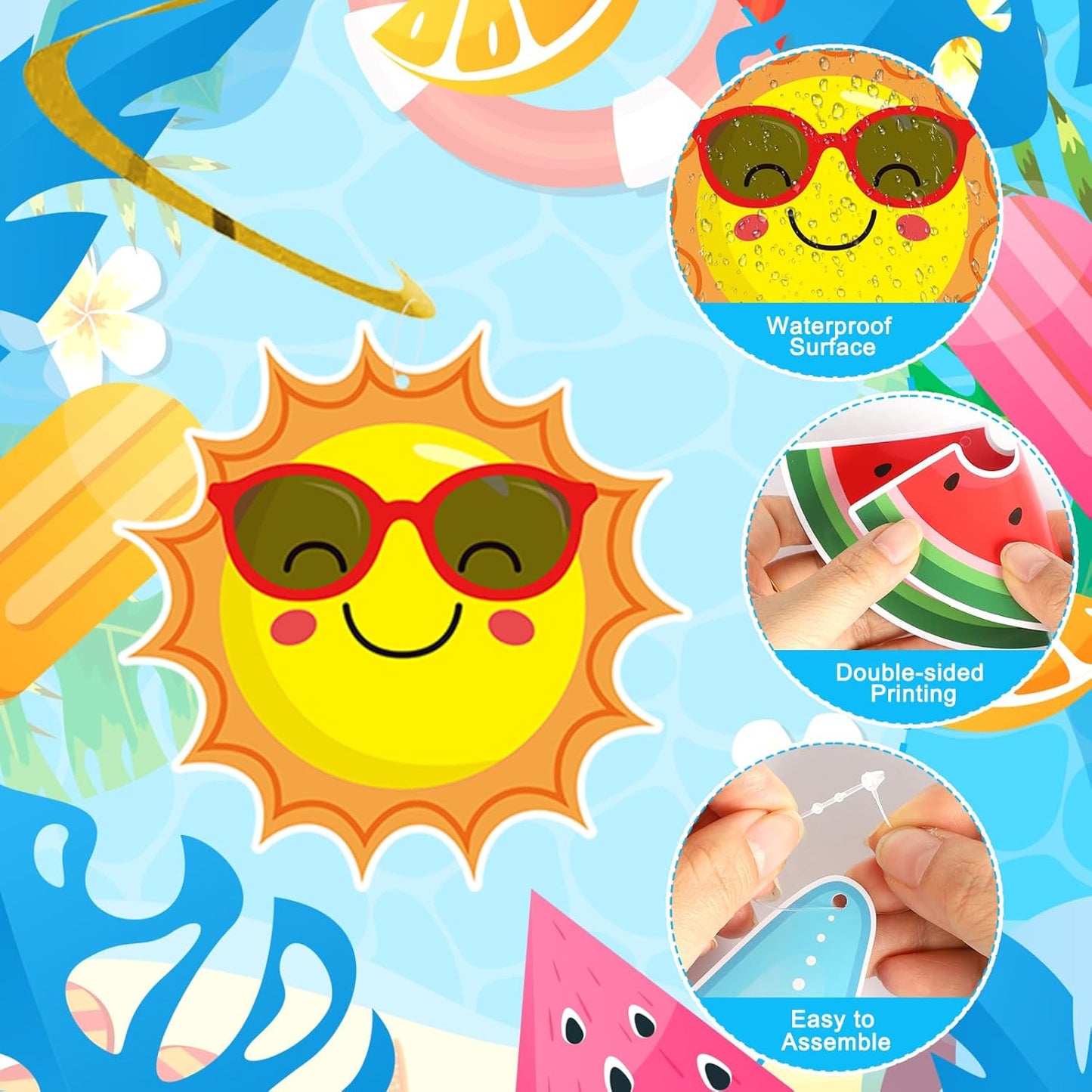 24Pcs Summer Hanging Decorations, Summer Party Ceiling Swirls Cutouts, Beach Theme Hanging Swirls for Home Office Classroom Birthday Beach Party Ceiling Decoration