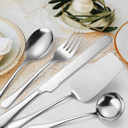 Stainless Steel Serving Utensil Set 10-Piece Buffet Flatware Catering Silverware with Bread Tong,Cake Spatula,Serving Ladles,Salad Fork,Cheese Knife,Large Spoon for Parties Buffet