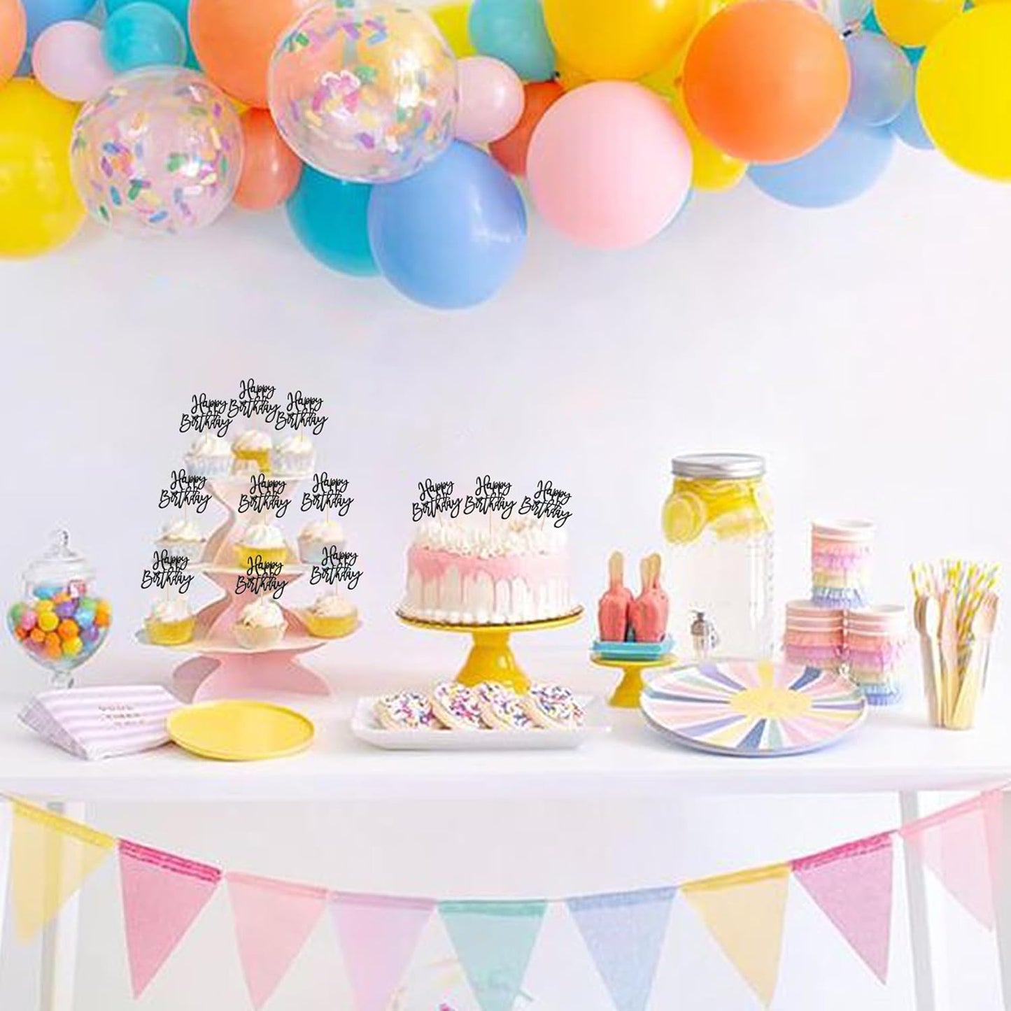 24 PCS Happy Birthday Cupcake Toppers Glitter Picks for Celebrating Anniversary Theme Party Cake Decorations Supplies Gold