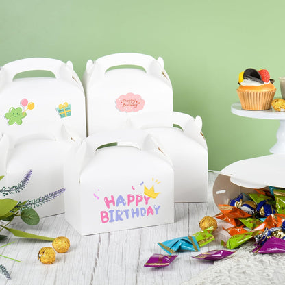 DjinnGlory 36 Pack White Party Favor Treat Boxes with Handle, DIY Paper Boxes for Baby Shower, Birthday, All Occasion, Small Gable Boxes for Small Business 6.18 x 3.58 x 3.38 Inches