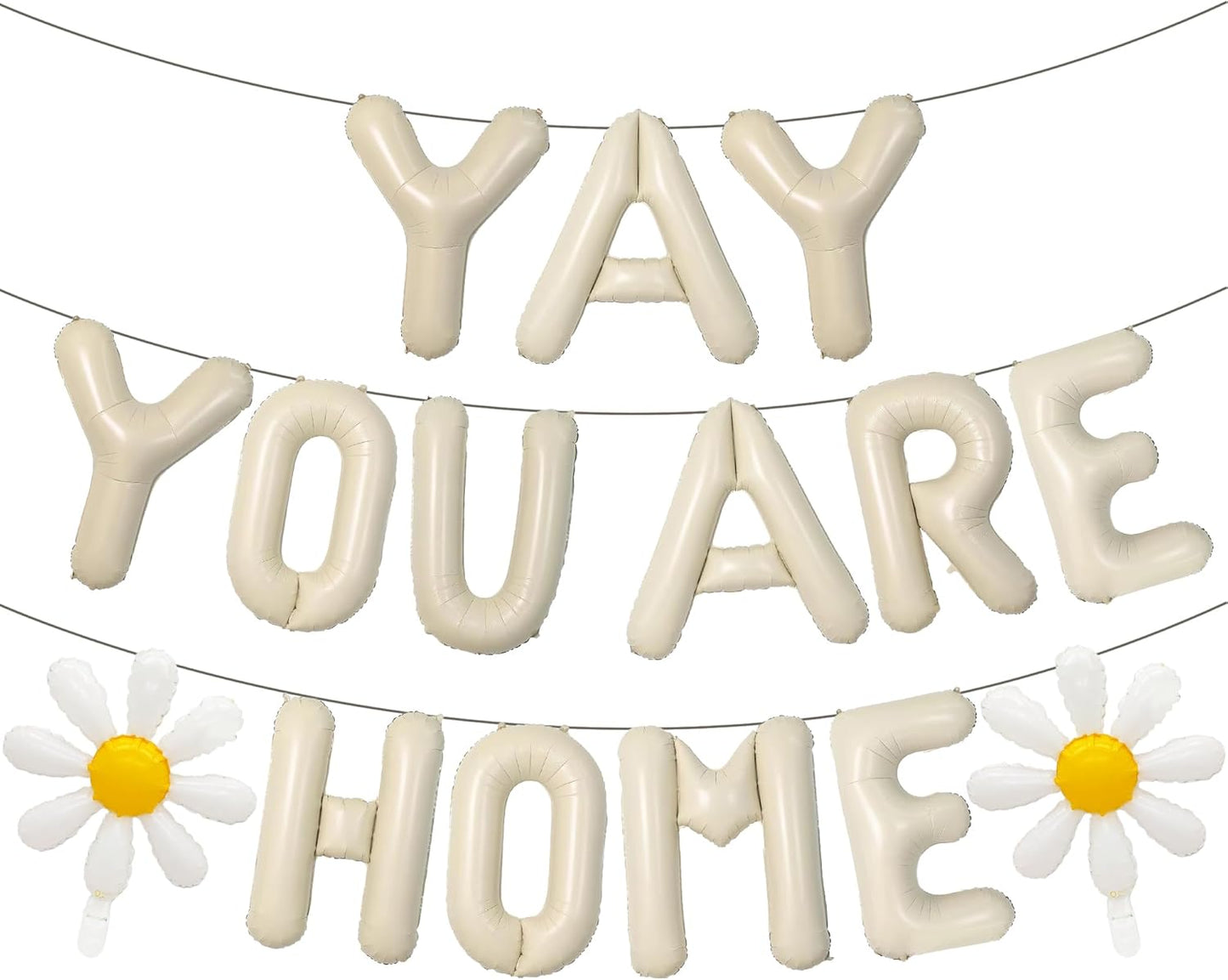Welcome Home Banner Decorations Balloons - 3 Pcs Beige Pre-Strung Yay Youre Home Foil Letter Balloon Banner Decoration for Baby Welcome Back Housewarming Family Reunion Party Decor
