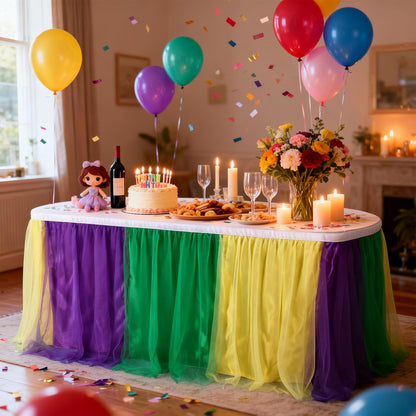THARAHT Tulle Table Skirt 6FT 180CM Long for Rectangle Tables Round Tables Ruffle Desk Skirt for Princess Girls Birthday Party Cake Dessert Decorations Table Skirt