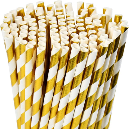 Disposable Paper Straws Solid Green - 7.75'' x 0.24'', 100 Counts - for Drinking, Beverage, Juice, Soda, Bar Supplies