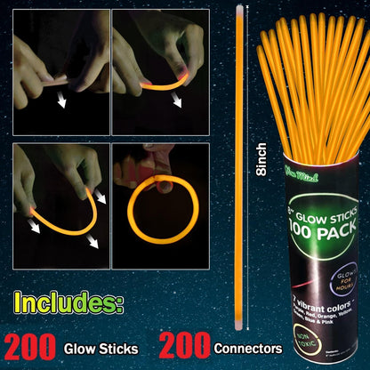 200 Pcs Red Glow Sticks Bracelet Necklaces Bulk Glow in The Dark Party Supplies 8” Light Up Stick with Connectors for Christmas Valentine's Day Easter 4th of July Party Favors Birthday Carnival