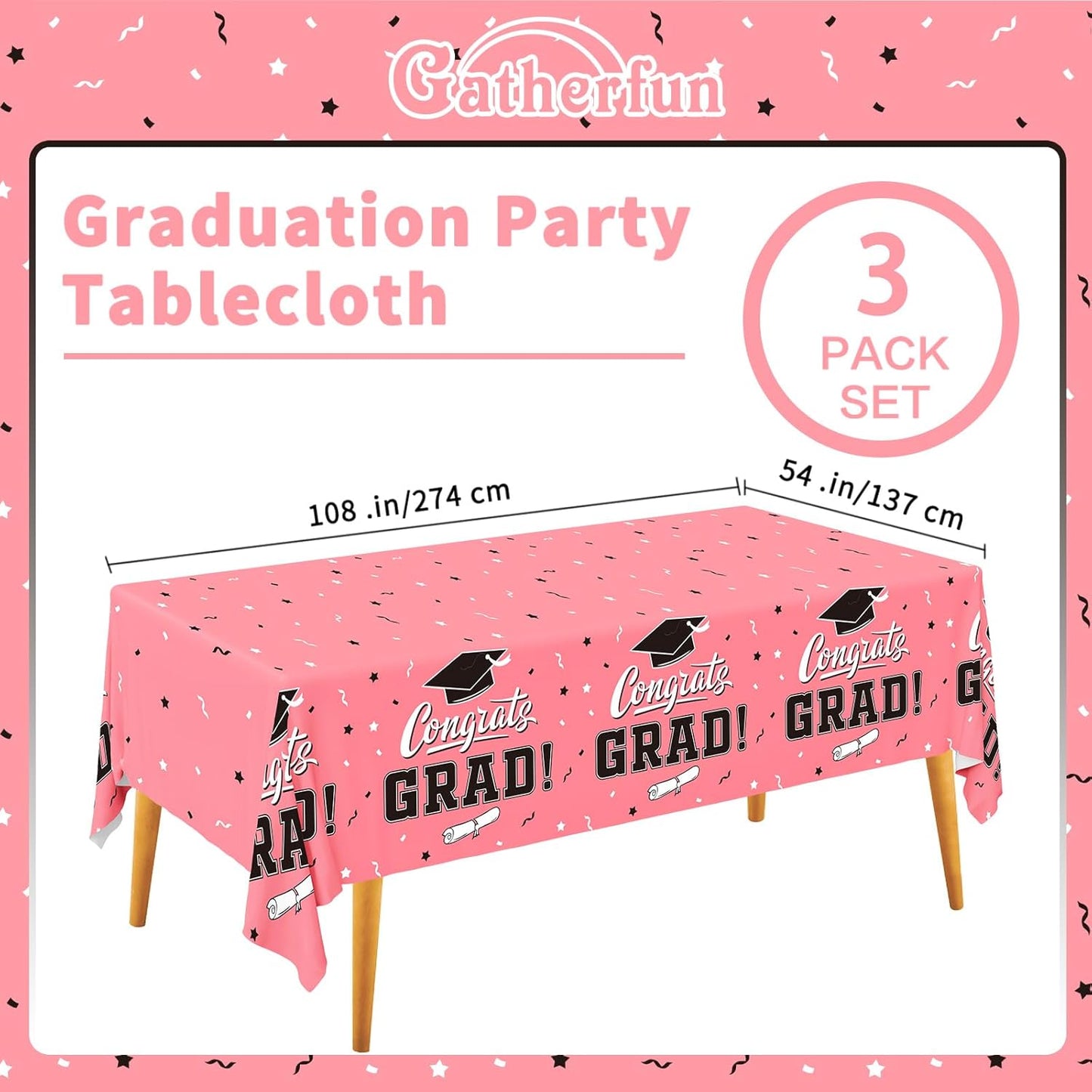 Gatherfun Graduation Party Decorations, Gongrats Grad Tablecover for Graduation Party Supplies, 3 pcs Green Table Cloths, 54"x108"