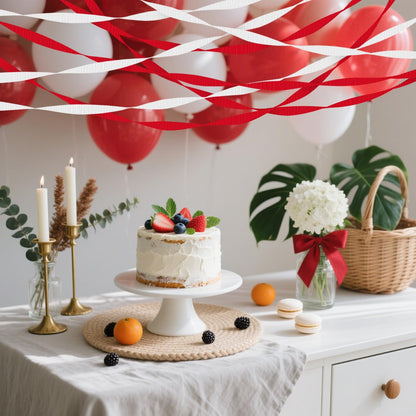 4 Crepe Paper Streamers Rolls, 328ft Pack of Red and White Crepe Paper for Birthday Baby Shower Wedding Christmas Valentines Day Party Decorations (1.8 inch x 82 ft/Roll)