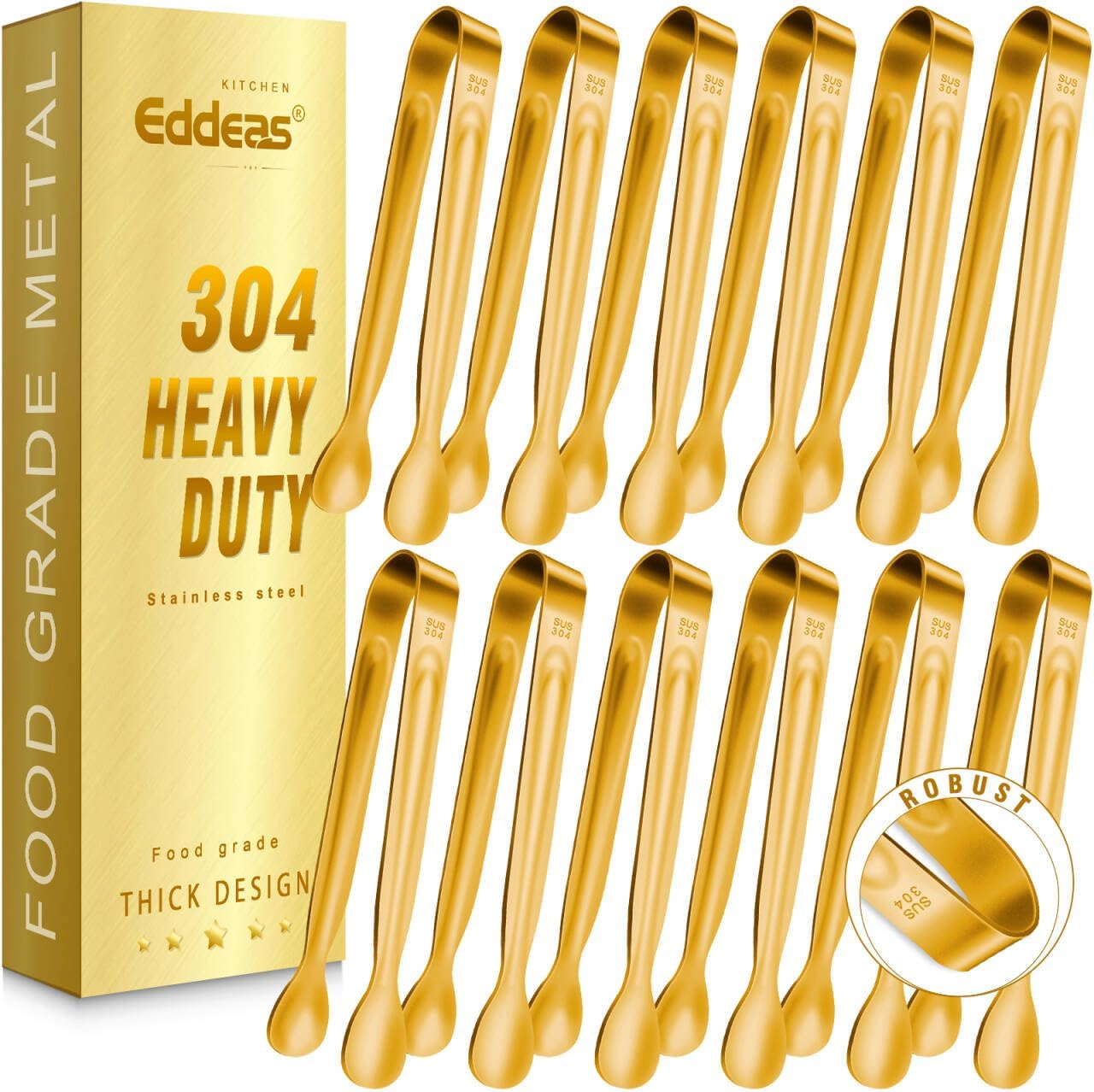 EDDEAS 12 PCS Small Serving Tongs, 4.3" Mini Gold Tongs, Gold Kitchen Tongs for Serving Food, Coffee Bar, Tea Party, Desserts Party and Ice Bucket