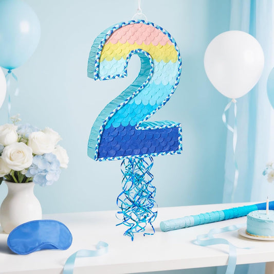 WERNNSAI Pink Sweet Four Piñata - Number 4 Piñata Happy Birthday Decoration Pink Rainbow Design Party Games for Girl Princess Baby Shower Party Favor with Blindfold Anniversary Celebration Supplies