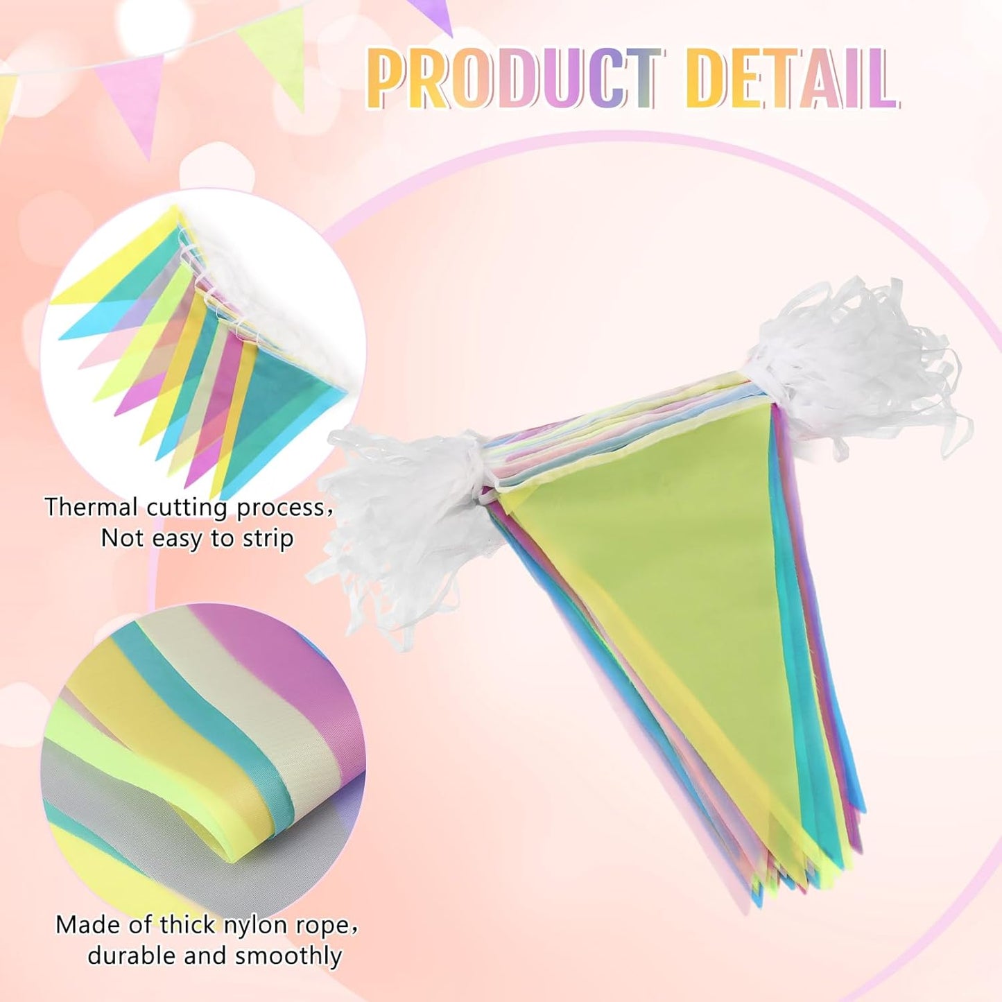 Tatuo 200 Feet Solid Pennant Banners Flags String Triangle Hanging DIY Bunting Flags Party Decorations for Grand Opening Party Banners for Kids Birthday, Shops (White)