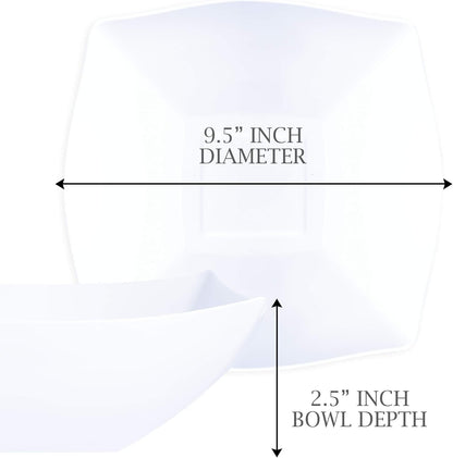 PLASTICPRO Disposable 64 ounce Square Serving Bowls, Party Snack or Salad Bowl, Large Plastic Elegant White Pack of 4