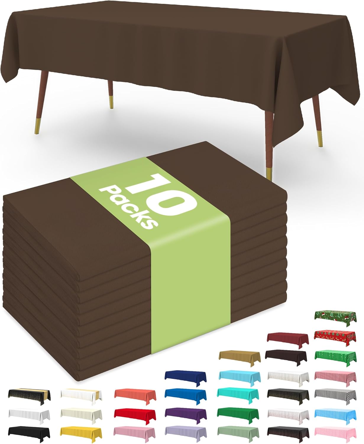 Pureegg Plastic Table Cloth 10 Pack, 54 x 108 Inch Disposable Table Cloths for Party, Picnic and Wedding, Rectangle, White - Colors A