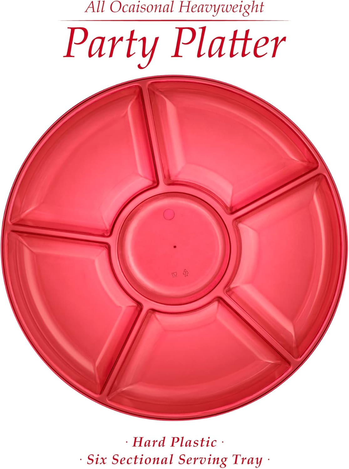 Plasticpro 6 Sectional Round Plastic Serving Tray/Platters Clear Pack of 2