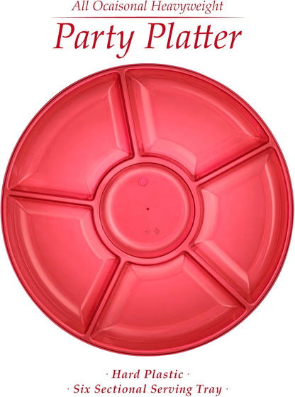 Plasticpro 6 Sectional Round Plastic Serving Tray/Platters Clear Pack of 2