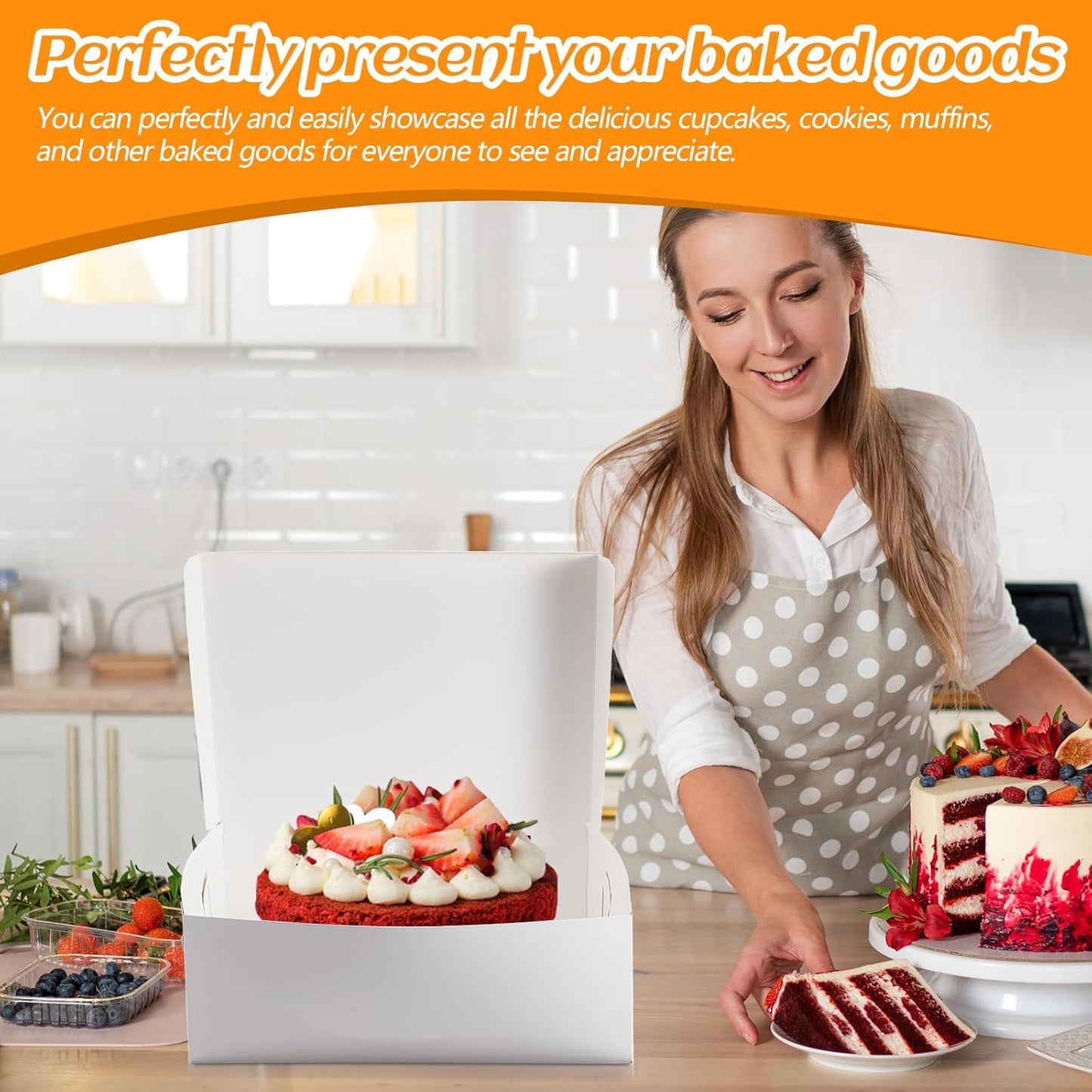 Ireer 50 Pack 12 x 12 x 5 Inch White Cake Boxes Cardboard Bakery Boxes for Pie Pastry Cookie