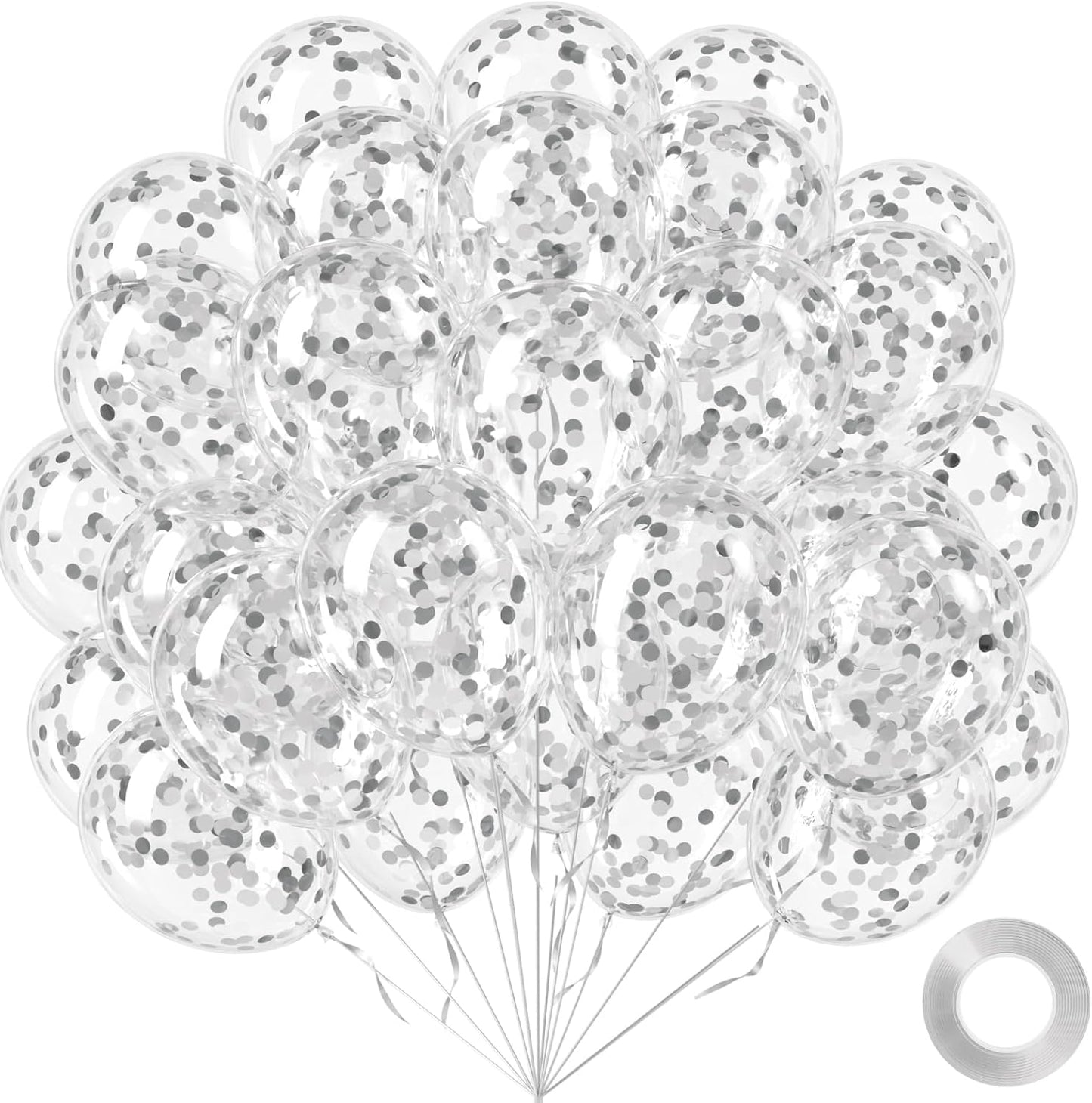 Silver Confetti Balloons 12 inch, Clear Latex Balloon 50pcs Party Balloons for Wedding Bridal Shower Engagement Graduation Birthday Party Decorations