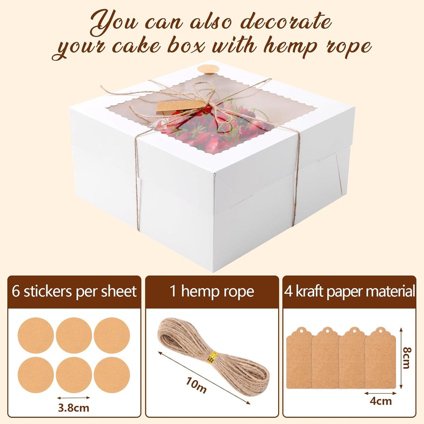 NEOACT 30 Pcs Cake Boxes, 12x12x8 Inch White Bakery Boxes with Window Cake Containers 12 Inch large Cake box for Birthday Party, Wedding,Tall Dessert Cardboard Boxes