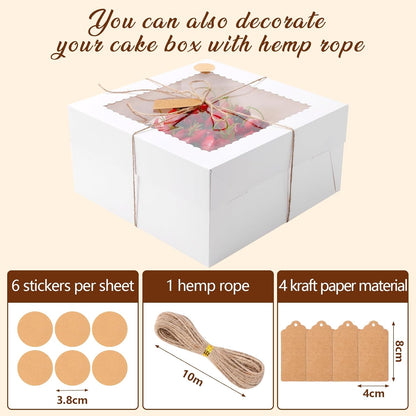 NEOACT 30 Pcs Cake Boxes, 12x12x8 Inch White Bakery Boxes with Window Cake Containers 12 Inch large Cake box for Birthday Party, Wedding,Tall Dessert Cardboard Boxes