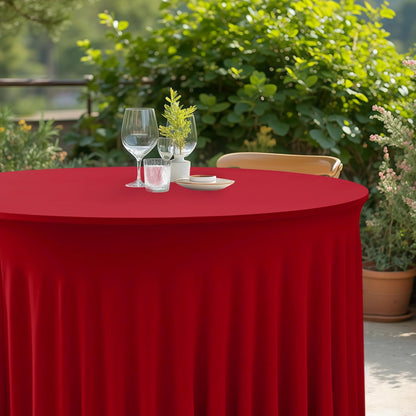 HolidayIdeas 2 Pack Spandex Table Skirt for 6 Ft Rectangle Tables, Black Fitted Stretch Tablecloth 30 x 72 Inch, Wrinkle Resistant Ruffle Design for Wedding Banquets, Trade Shows, Parties