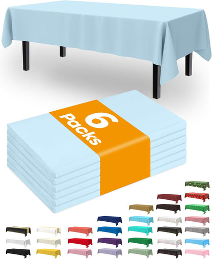 Pureegg Plastic Table Cloth Disposable 6 Pack, 54 x 108 Inch Table Cloths, Party, Picnic, Wedding, Decorative Tablecloths, Rectangle, White Plastic Cover, Waterproof, White