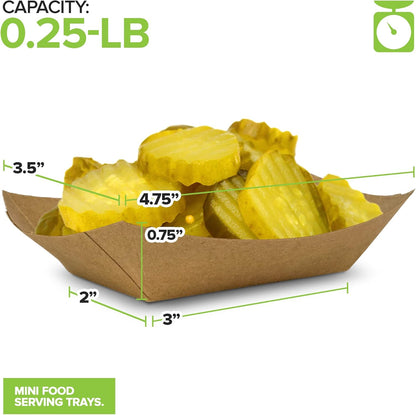 [250 Pack] Medium Disposable Brown Kraft Paper Food Trays, 1-Lb Concession Tray, Serving Boats for Party Snacks, Taco Bar, Seafood, Nachos Plates