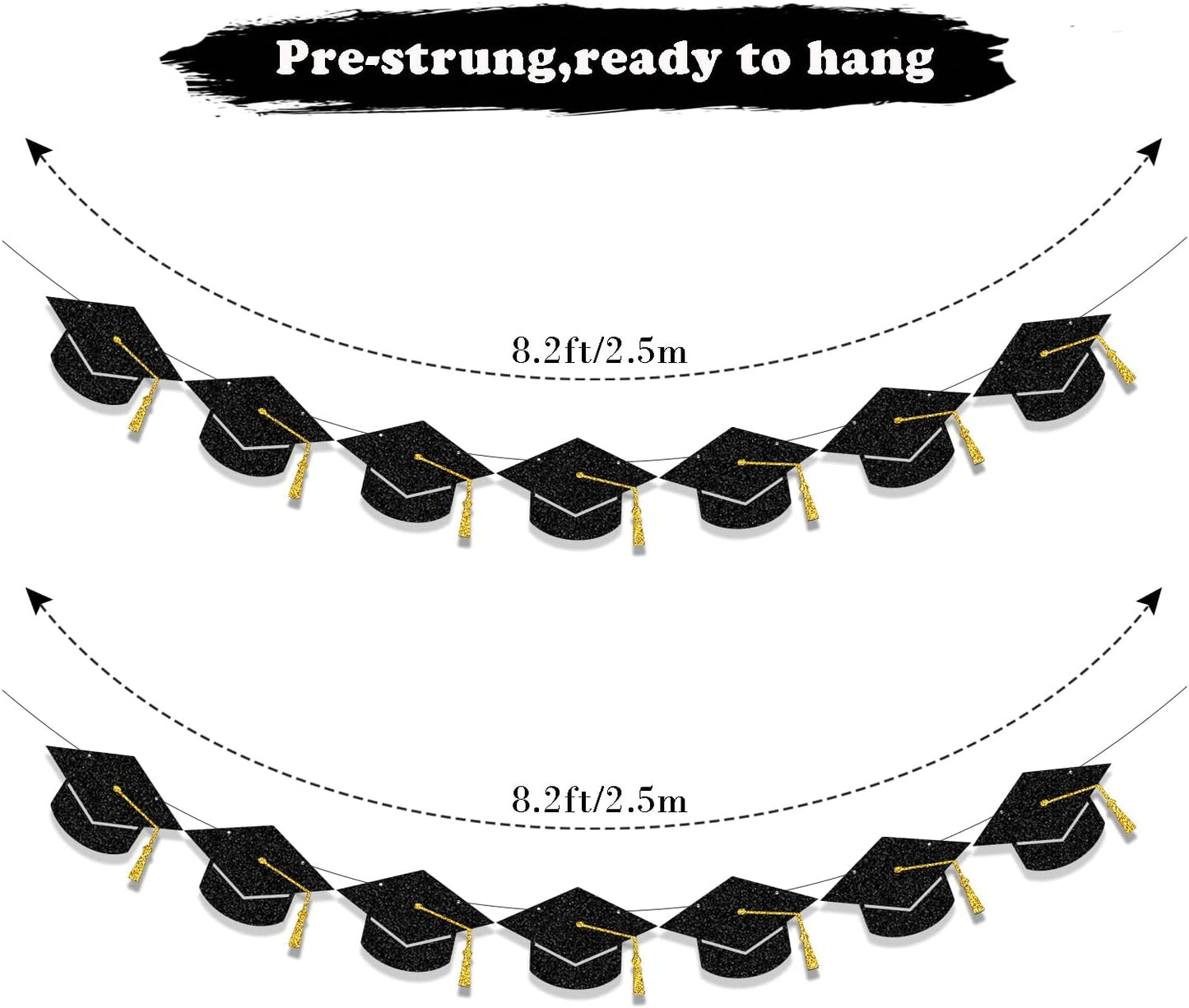 Tinbax Graduation Decorations Class of 2026 Party Supplies - Graduation Grad Caps Banner (Pre-Strung)