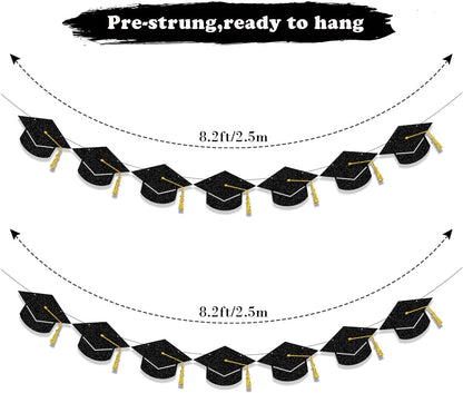 Tinbax Graduation Decorations Class of 2026 Party Supplies - Graduation Grad Caps Banner (Pre-Strung)