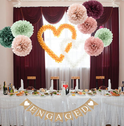 20-Piece Tissue Paper Pom Poms - Hanging Decorations Tissue Paper Flowers for Bridal Wedding Shower Bachelorette Birthday Engagement Party (Burgunday + Boho Green)