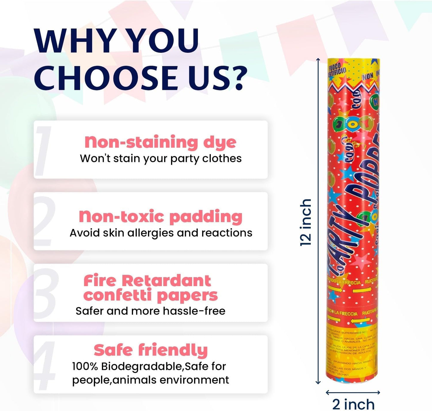 12 Pack Red Biodegradable Confetti Cannon-Confetti Poppers for Wedding, Graduation, Birthday, New Year's Eve Celebration Valentines Day Wedding Engagement Anniversary Bridal Shower Party Supplies