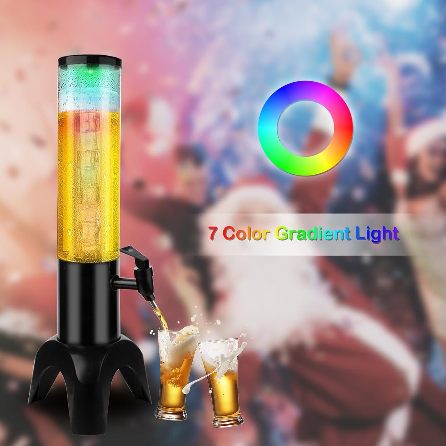 2pcs Beer Giraffe Dispenser, 100oz/3.2 qt Mimosa Tower Dispenser with Ice Tube and LED Light, 3L Tabletop Drink Tower Dispensers for Beer, Margarita, Liquor, Beverage
