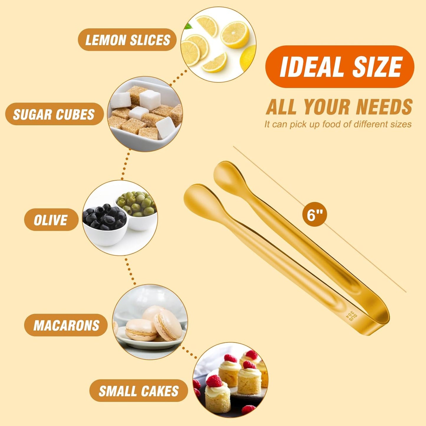 EDDEAS 12 PCS Small Serving Tongs, 4.3" Mini Gold Tongs, Gold Kitchen Tongs for Serving Food, Coffee Bar, Tea Party, Desserts Party and Ice Bucket