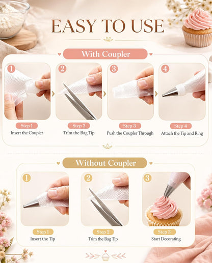 100 Pcs 12 Inch Piping Bags Disposable, Thickened Anti-Burst Pastry Bags for Thick Icing, Non-Slip Cake Decorating Bags for Cookies, Cupcakes and Royal Icing - Food Grade & BPA Free