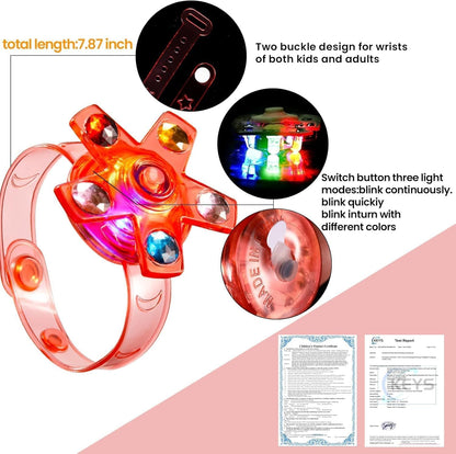 SCIONE 48 Pack LED Light Up Fidget Spinner Bracelets, Glow in The Dark Party Favors for Kids 4-8 8-12, Treasure Box Toys for Classroom, Birthday Gifts, Easter Goodie Bags Stuffers for Boys/Girls