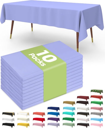 Pureegg Plastic Table Cloth 10 Pack, 54 x 108 Inch Disposable Table Cloths for Party, Picnic and Wedding, Rectangle, White - Colors B