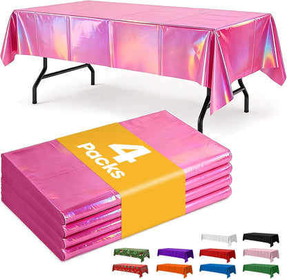 Niuara White Plastic Table Cloth - 4 Pack 54" × 108" Rectangle Disposable Tablecloths for 6FT Tables, Table Cover for Party, Holiday & Gathering Use