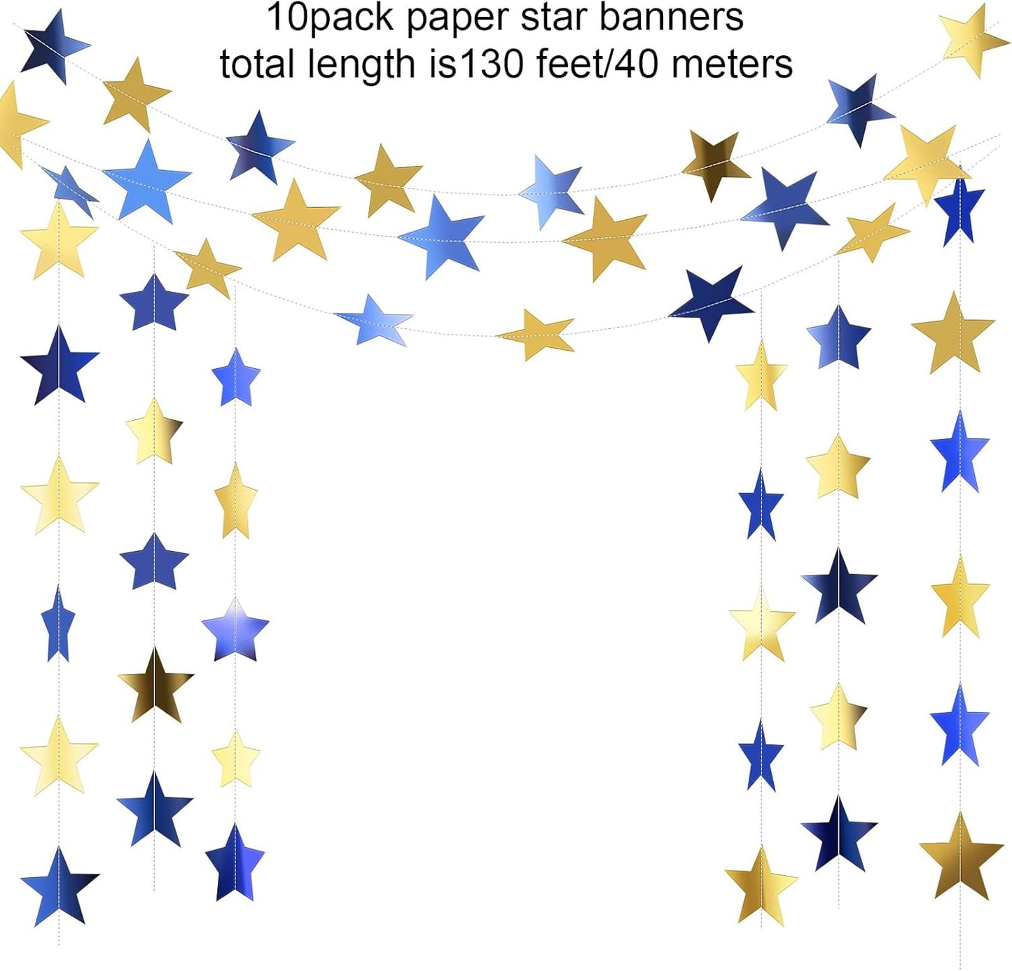 Patelai Glitter Star Garland Banner 2026 Graduation Decor 130 Feet Star Hanging Banner Twinkle Backdrop for Party Birthday Classroom Wedding Supplies(Gold)