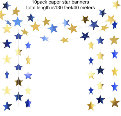 Patelai Glitter Star Garland Banner 2026 Graduation Decor 130 Feet Star Hanging Banner Twinkle Backdrop for Party Birthday Classroom Wedding Supplies(Gold)