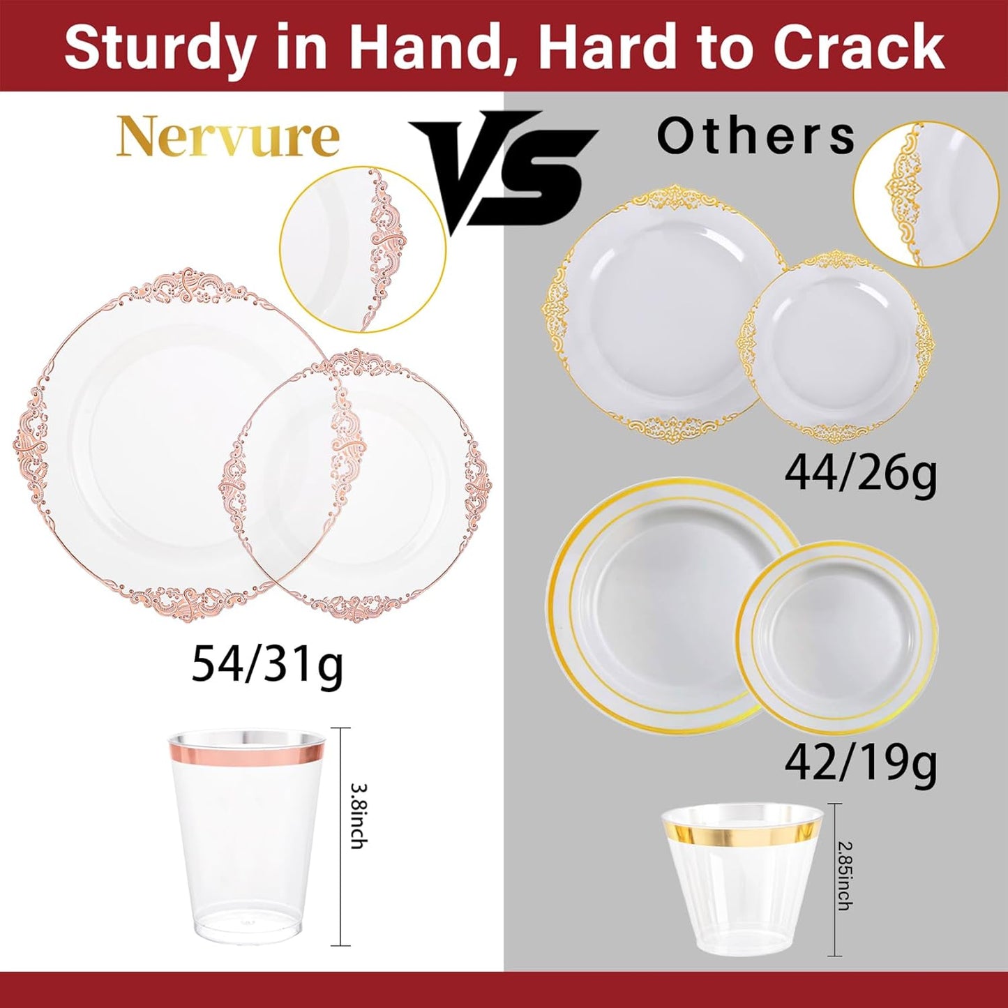 Nervure 350PCS Gold Plastic Plates - Gold Plastic Dinnerware Sets for 50 Guests - 100 Disposable Plates, 150 Silverware, 50 Cups, 50 Napkins for Wedding & Party & Mothers Day