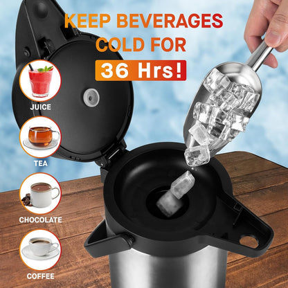 Coffee Carafe for Keeping Hot - 102oz/3L Airpot Coffee Dispenser with Pump - Insulated Stainless Steel Hot Beverage Dispenser for Parties - Thermal Carafe for Hot Drinks Water Tea Chocolate