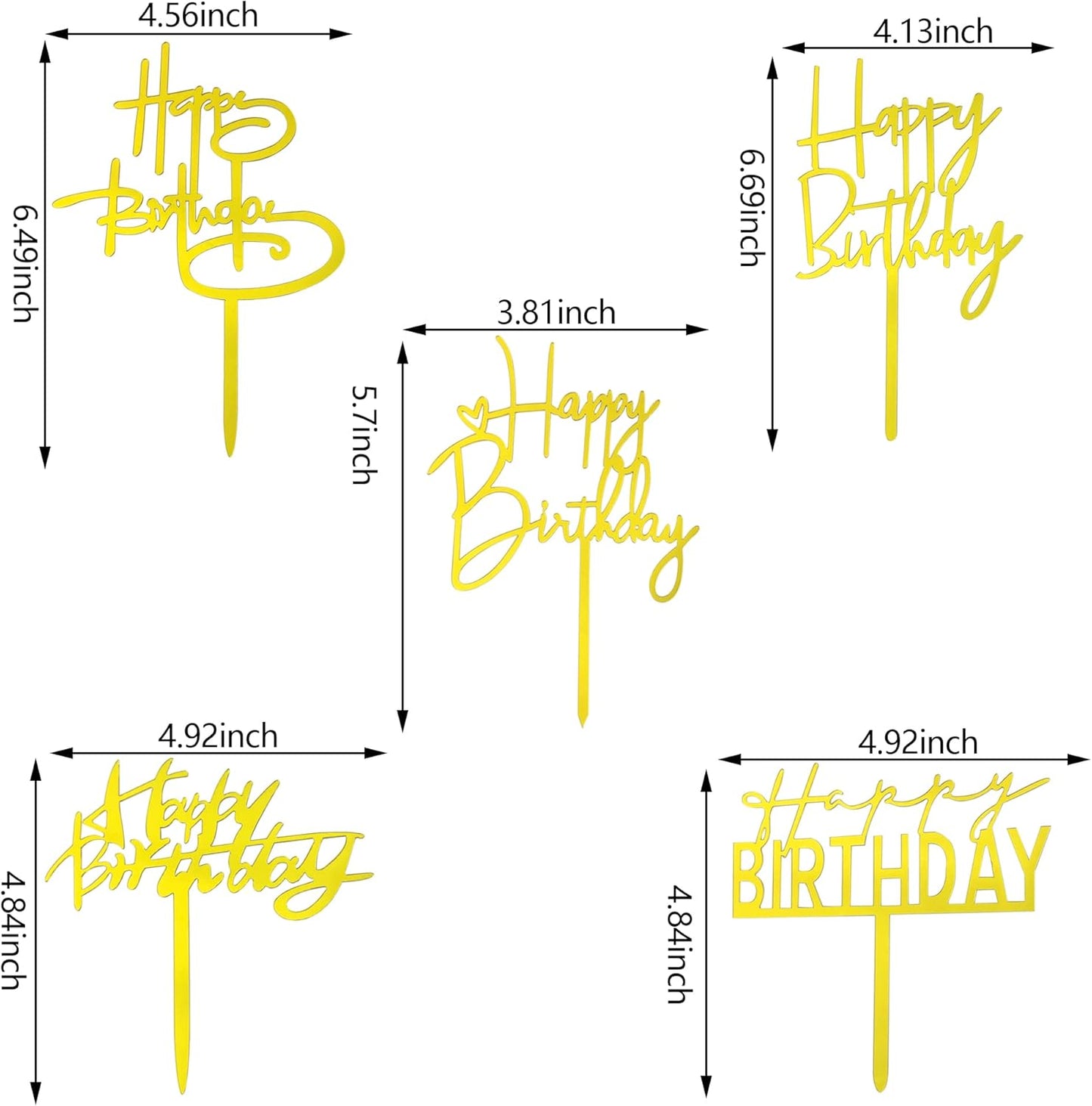 10 PCS Black Happy Birthday Cake Topper Acrylic Cupcake Topper A Series of Birthday Cake Supplies Decorations