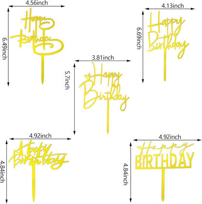 10 PCS Black Happy Birthday Cake Topper Acrylic Cupcake Topper A Series of Birthday Cake Supplies Decorations