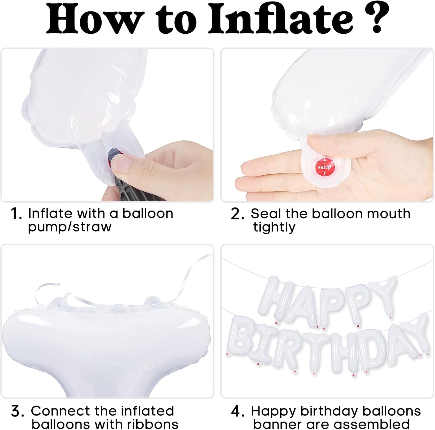 Happy Birthday Balloons Banner, Foil Balloon Personalized Name Letters Balloons Sign Birthday Party Decorations for Women Men Boys Girls Cream