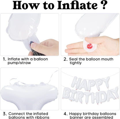 Happy Birthday Balloons Banner, Foil Balloon Personalized Name Letters Balloons Sign Birthday Party Decorations for Women Men Boys Girls Cream